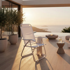 Reposera 4 Posiciones Bel Aluminio Poliéster Pvc Blanco Blanco