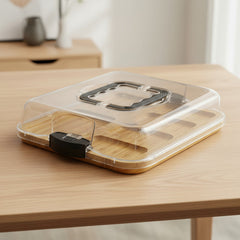 Bandeja De Bamboo Con Tapa Acrílico Para Picadas Marrón Claro