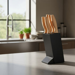 Set Juego 5 Cuchillos Soporte Taco Negro Cocina Chef Carol Negro