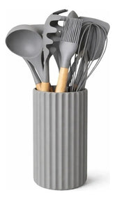 Set De Utensillos Silicona Mango Madera Cocina Carol