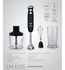 Licuadora De Mano Yelmo Lm-1535 800w Con Batidor Y Picador Negro