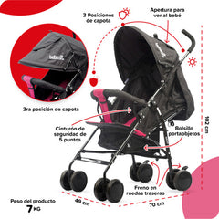 Cochecito Paragüitas Bebesit 1058b Neuf Negro Bordo 15kg C Rojo Negro