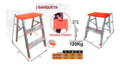 Escalera Banco De Aluminio De 2 Escalones Botafogo Esc0070 Liso Naranja