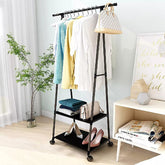 Perchero Pie Con Ruedas 2 Estantes Organizador Negro 160x55 Negro