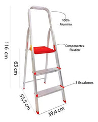 Escalera Aluminio Tijera 3 Escalones Botafogo 120kg Tio Musa Color Rojo Gris/rojo
