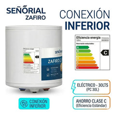 Termotanque Eléctrico Señorial Zafiro 2.0 30lts Conexión Inferior Blanco