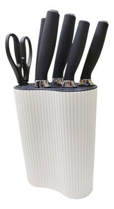 Set Juego 5 Cuchillos Tijera Soporte Blanco Cocina Chef Cts Blanco