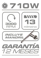 Taladro Eléctrico Percutor 710w 13mm Daihatsu Ti710 3000rpm 50hz Color Rojo Frecuencia 50 Hz Funciones De Reversa Y Percutor Y Traba Para Operación Continua