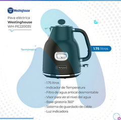 Pava Eléctrica Westinghouse Retro Negro 1.75 Lts Wh-pe22003s