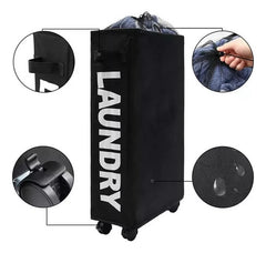 Cesto De Ropa Sucia Con Ruedas Plegable Compacto Rectángular Negro