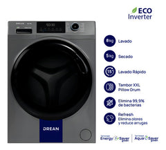 Lavasecarropas Ecoinverter 8 Kg Gris Drean Lscdr0805sg0