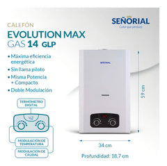 Calefón Gas Licuado Glp 14 L/min Señorial Evolution Max Blanco