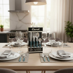 Set De Cubiertos Carol Juego X 16 Piezas Acero Inox Petroleo Azul