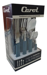 Set De Cubiertos Carol Juego X 16 Piezas Acero Inox Petroleo Azul
