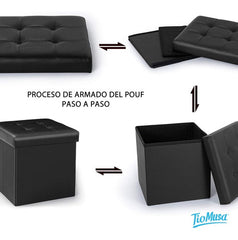 Puff Baulera Plegable Tm Guardado Capitone 38x38 Negro Negro