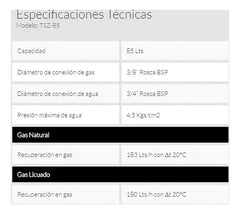 Termotanque Multigas Señorial Tszp1-85 Zafiro Color Blanco 85 Litros