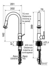 Griferia Monocomando Cocina Con Rociador Fv Huemul 412/n9-ng Negro Mate