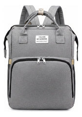 Mochila Maternal Multifunción Cuna Cambiador Para Bebe Gris Gris Claro Liso