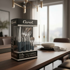 Set De Cubiertos Carol Juego X 16 Piezas Acero Inox Petroleo Azul