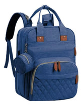Mochila Multifunción Maternal Cambiador Cuna Para Bebe Gris Azul Liso