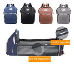 Mochila Maternal Multifunción Cuna Cambiador Para Bebe Azul Azul Marino Liso