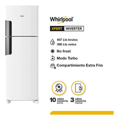 Heladera Whirlpool Inverter No Frost Top Freezer 407/386 Lts Inoxidable - Blanco