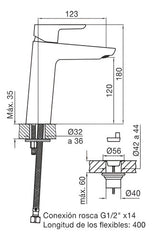 Griferia Lavatorio Monocomando Mediano Fv Puelo 0181.01/b5cr Cromo Cromado