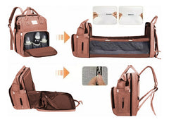 Mochila Maternal Multifunción Cuna Cambiador Para Bebe Rosa Rosa Liso