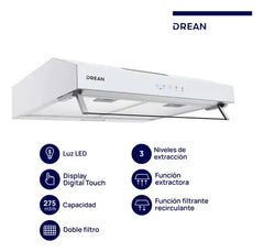 Purificador Extractor De 60 Cm Blanco Drean Cudr604ba Blanco