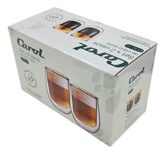 Set Carol De 2 Vasos De Vidrio Doble Pared + 2 Bandejas Blanco