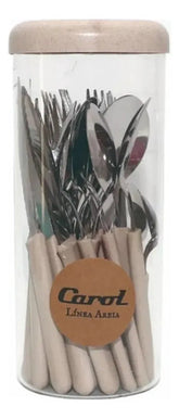 Juego De Cubiertos Carol X 24 Acero Inox + Cilindro Areia Beige Areia