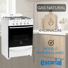 Cocina Escorial Master Classic A Gas Natural 4 Hornallas Blanca Puerta Con Visor Blanco