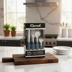 Set De Cubiertos Carol Juego X 16 Piezas Acero Inox Petroleo Azul