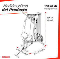 Multigimnasio Multigym Randers Con Lingotera 100 Kg Estructura Negro Tapizado Negro