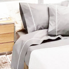 Juego Sabanas King Size Vivendi Premium Gris Claro 300 Hilos Gris Liso