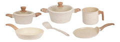 Bateria Cocina 8 Pzs Carol Granito Inducción Antiadherente Beige