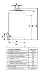 Termotanque Escorial 45 Lts Multigas Carga Superior Color Blanco