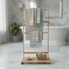 Toallero De Pie Para Baño 3 Cilindros Madera Altura 90cm Marrón Claro