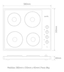 Anafe Escorial Aeho-58 60cm Eléctrico Empotrable Hot Plate Plateado