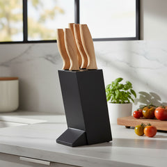 Set Juego 5 Cuchillos Soporte Taco Negro Cocina Chef Carol Negro