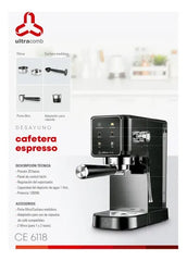 Cafetera Expresso Ultracomb Ce6118 Digital 20 Bares Pantalla Táctil Negra 1350w Compatible Capsulas Nespresso Negro