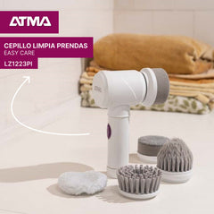 Cepillo Eléctrico Limpia Prendas Y Zapatillas 5 En 1 Atma Lz1223pi Recargable Por Usb Blanco