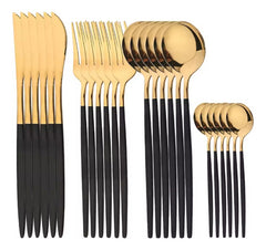 Set De Cubiertos Tm X 24 Piezas Acero Inox Dorado Negro Cts Negro