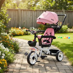 Triciclo Con Manija Barra De Empuje Bebesit Sl-1870-v1p 360° Rosa Claro