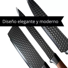 Juego De Cuchillos Tijera Rallador Tm 6 Piezas Taco Madera Negro