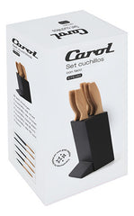 Set Juego 5 Cuchillos Soporte Taco Negro Cocina Chef Carol Negro
