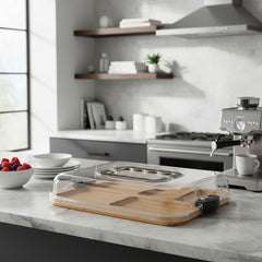 Bandeja De Bamboo Con Tapa Acrílico Para Picadas Marrón Claro