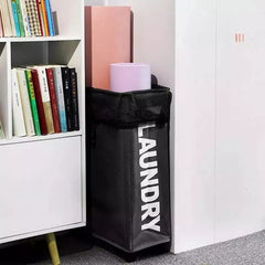 Cesto De Ropa Sucia Con Ruedas Plegable Compacto Rectángular Negro