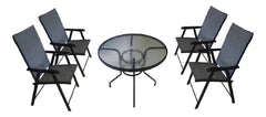Combo 4 Sillas Plegable Jardin Ratan 1 Mesa 80cm Vidrio Caño Negro Lisa