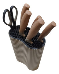 Set Juego 5 Cuchillos Tijera Soporte Cocina Chef Marron Cts Marrón Claro